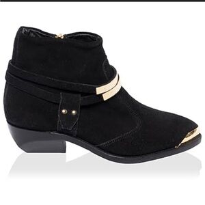 Balmain Paris Women’s Suede Leather Ankle Zip Boots Black Gold Size 39 1/2 US 10
